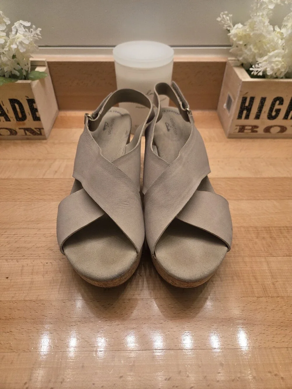 Clarks Annadel Eirwyn Wedge Sandals Taupe Nubuck Women's Size 11W